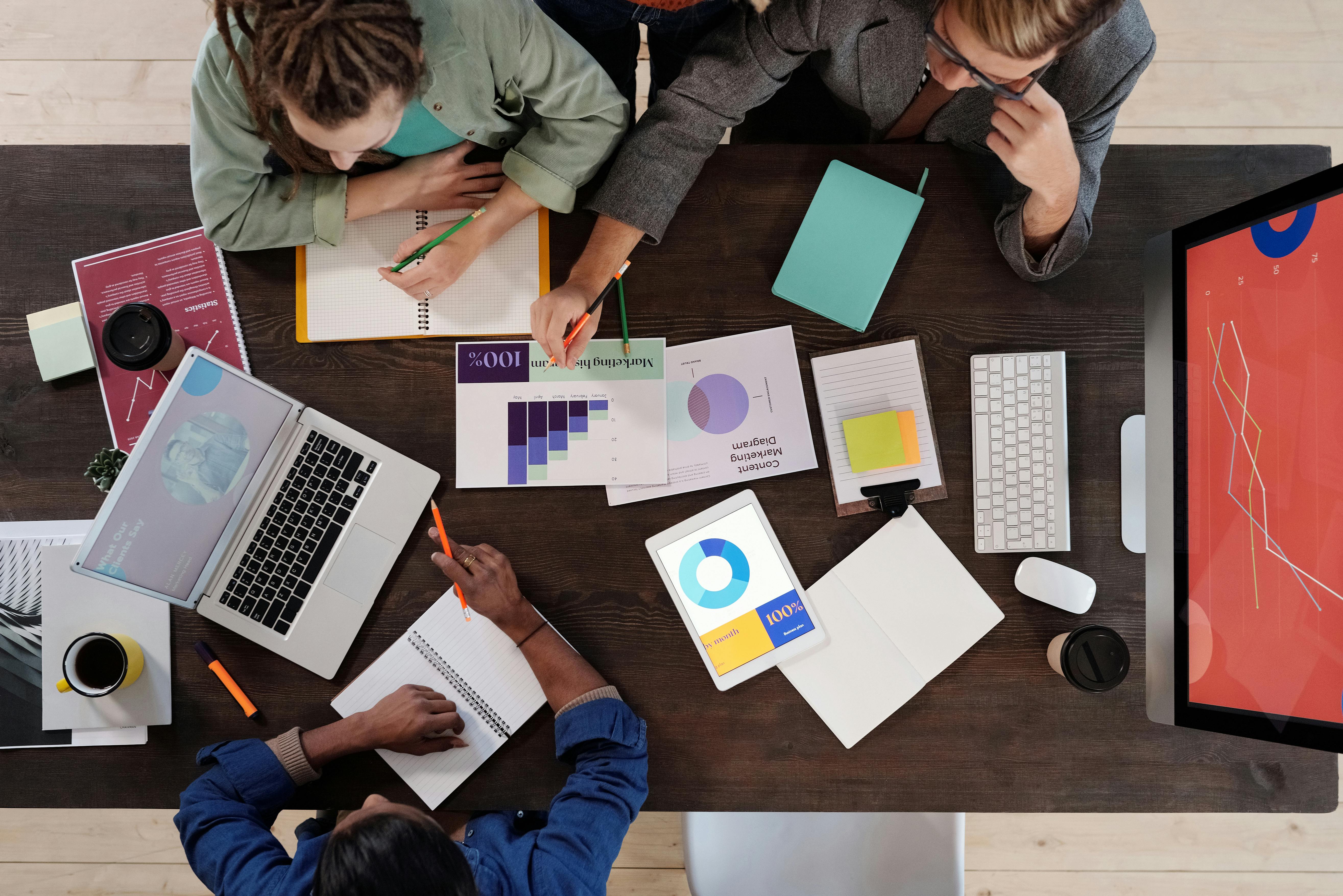 Collaborative team working with AI marketing analytics and data